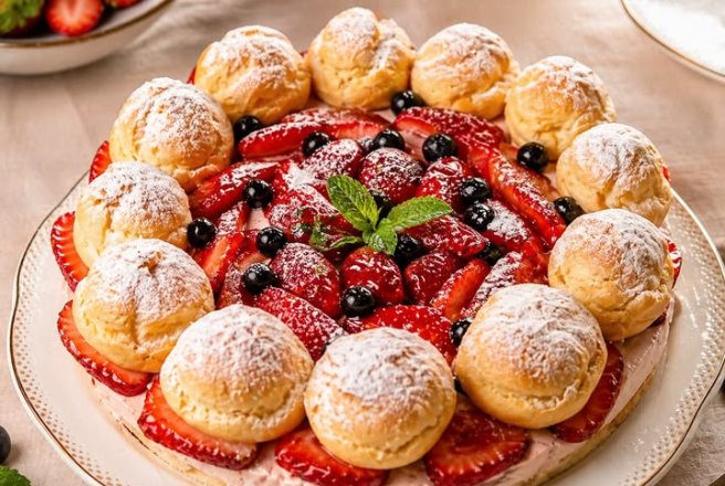 Tort Saint Honore cu iaurt si fructe