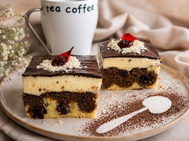 Prajitura cu visine si crema de vanilie