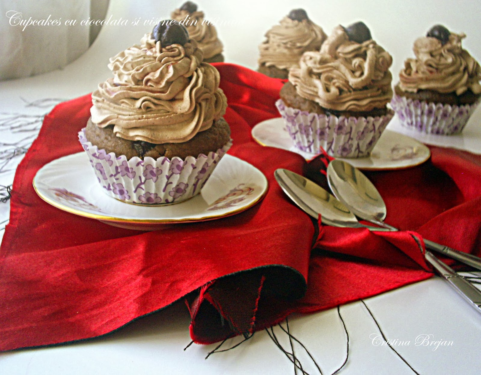 Cupcakes cu ciocolata si visine din visinata