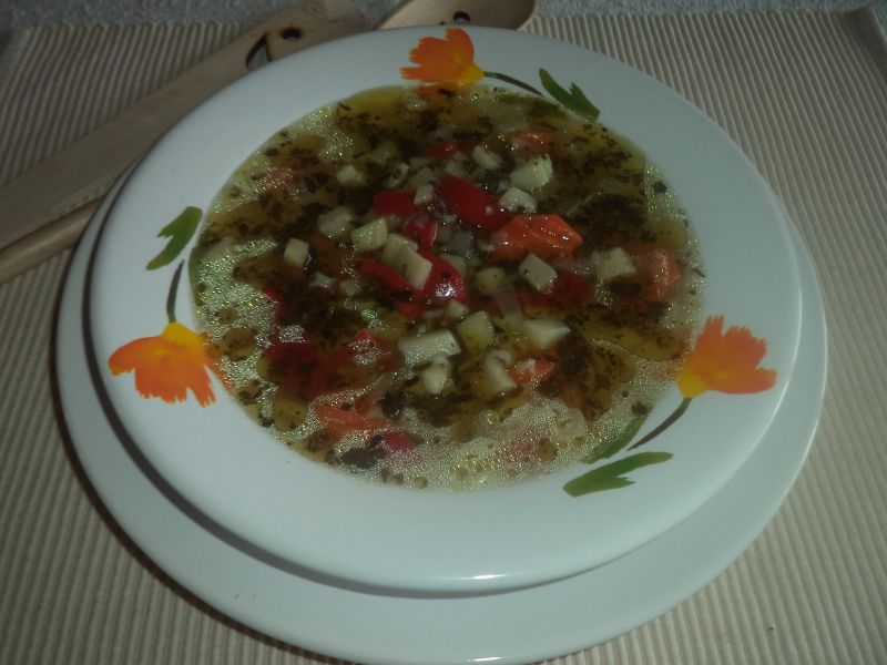 Ciorba de post cu legume,orez  si busuioc