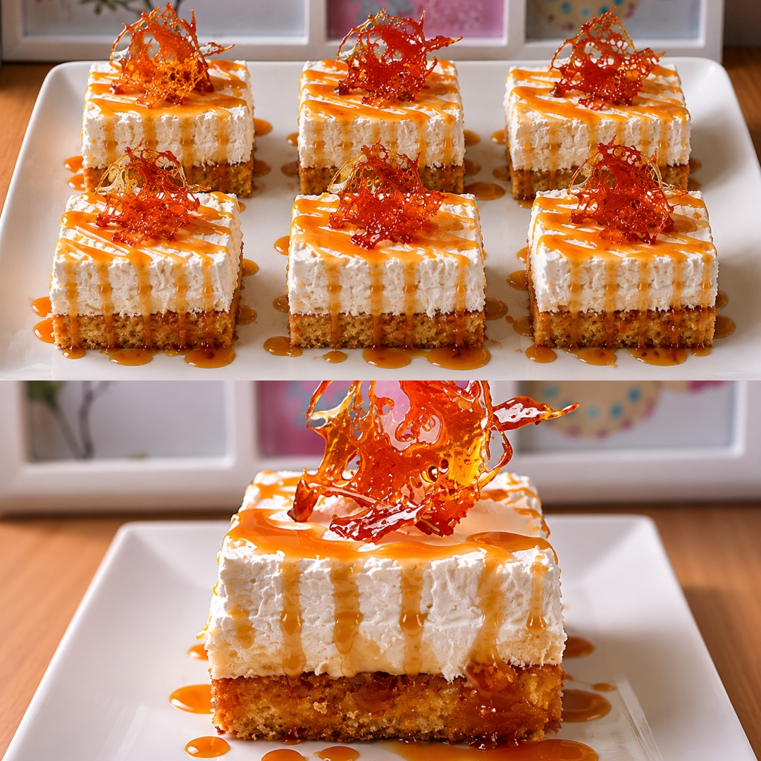 Prajitura cu mango caramelizat, crema de vanilie si frisca
