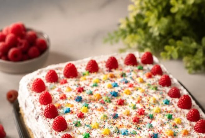 Tort cu frisca, iaurt si fructe