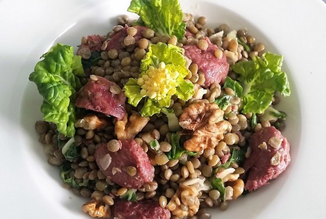 Salata de linte, pipote de rata confiate si varza pak choy