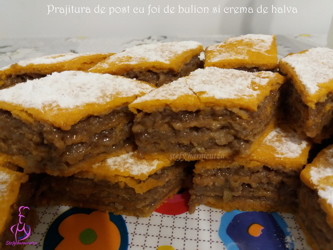 Desert prajitura de post cu foi de bulion si crema de halva