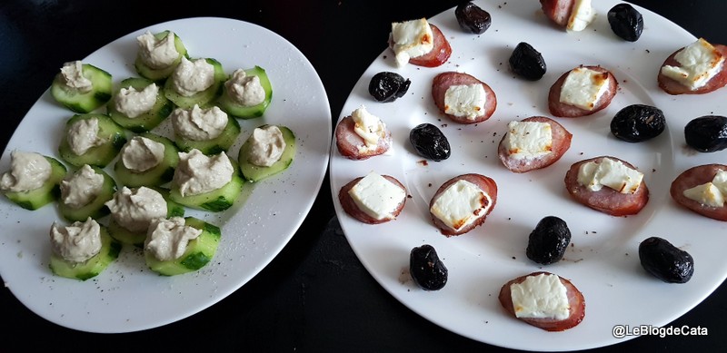 Aperitiv castravete cu salata de vinete si carnat la cuptor cu feta