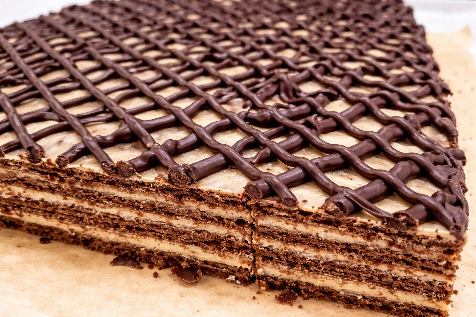 Desert foi cu miere, cacao si crema caramel